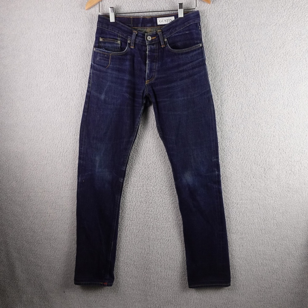Gustin Mens Raw Selvedge Denim Jeans Slim Fit Indigo Blue Size 30 Made in USA